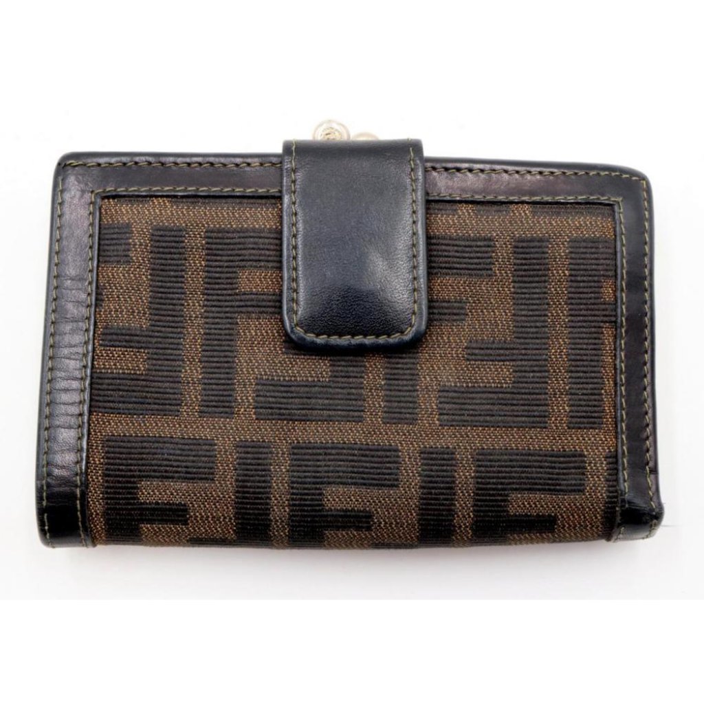 Fendi Zucca Brown Leather Compact Wallet